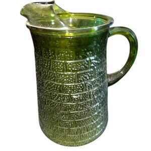 Vintage Avocado Green Bartlett Collins Brick Road Glass Pitcher